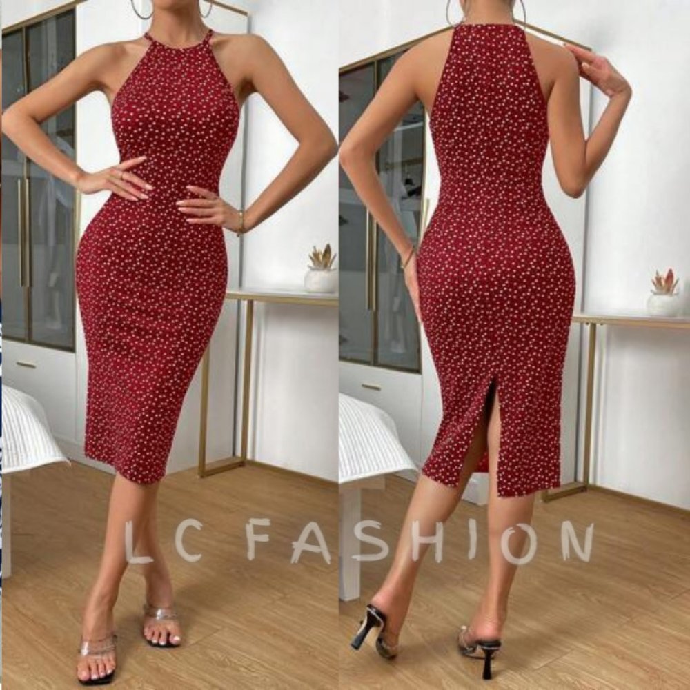 Bodycon Dress, Allover Heart Print Halter Neck Cami Bodycon Dress, Boho dress